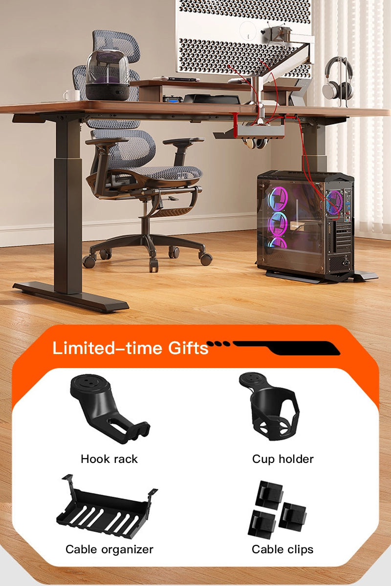 Arc: L-shaped Solid Wood Power Strip Ergo Standing Desk