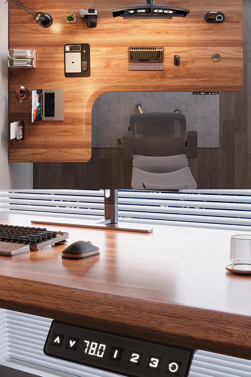 Arc: L-shaped Solid Wood Power Strip Ergo Standing Desk