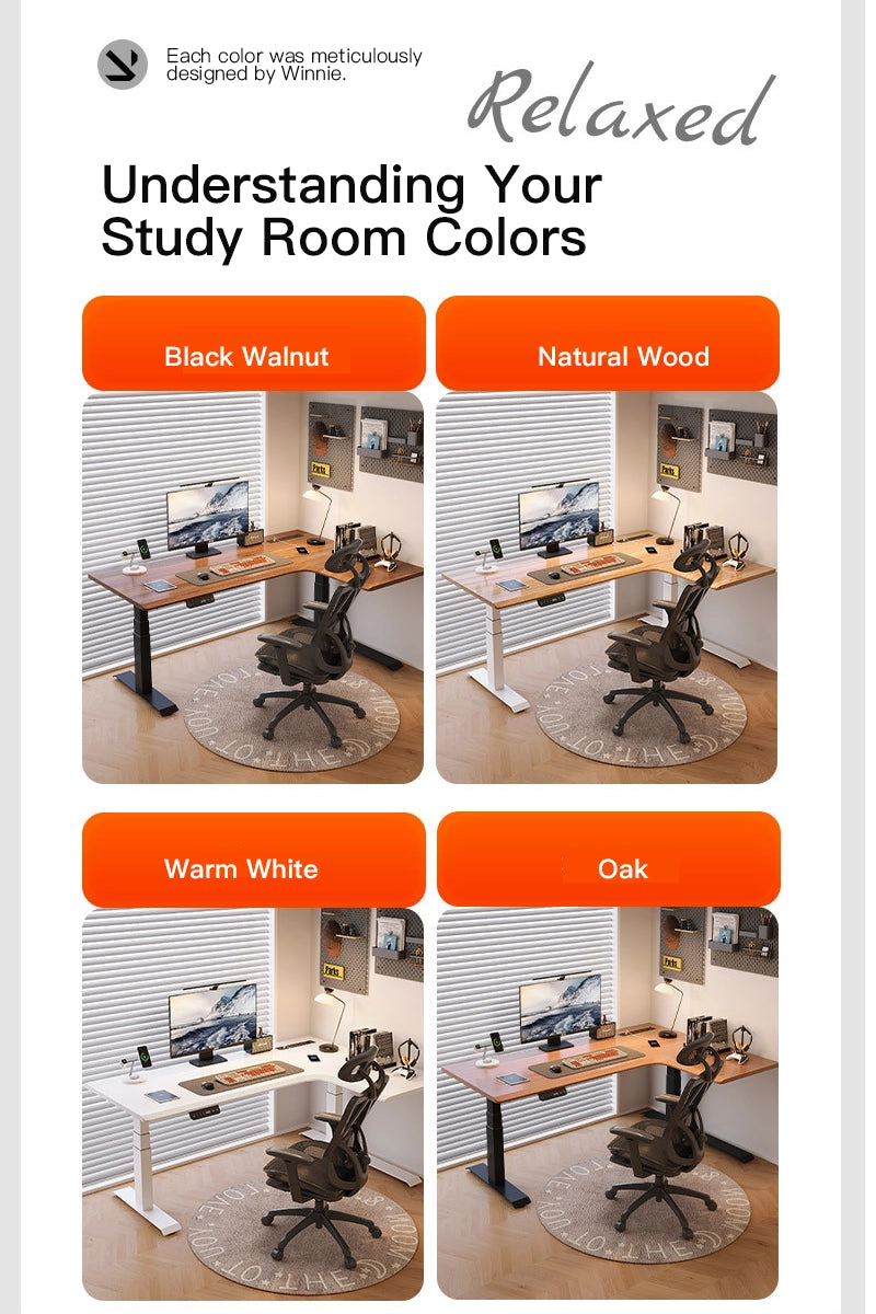Arc: L-shaped Solid Wood Power Strip Ergo Standing Desk