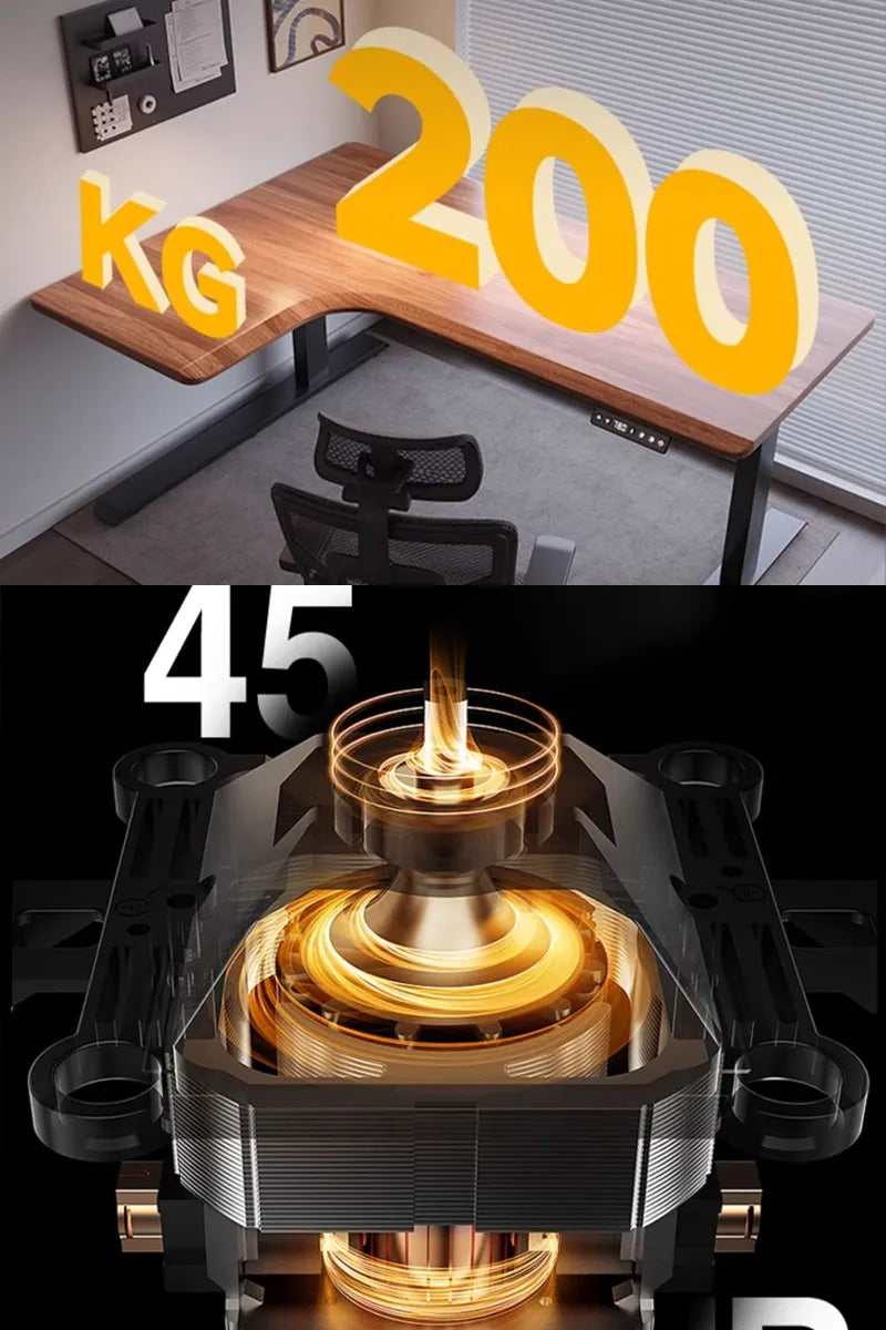 Arc: L-shaped Solid Wood Power Strip Ergo Standing Desk